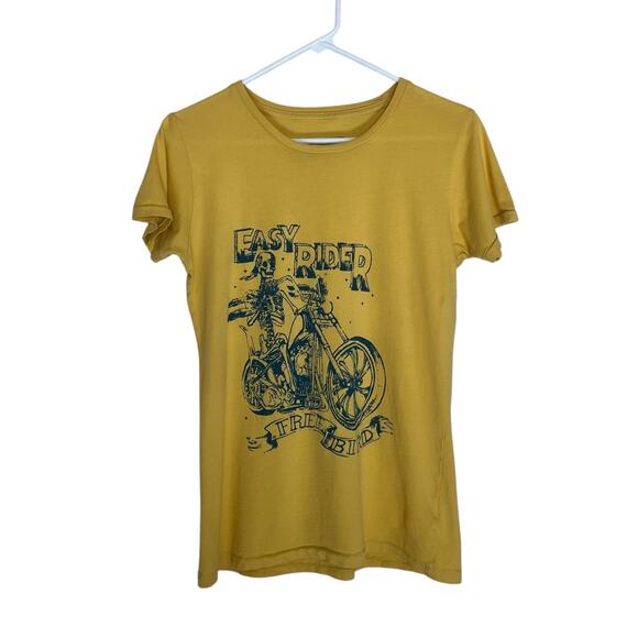 Freebird The Label | Yellow Skull Skeleton Easy Rider Biker Top Women Medium SS - Picture 1 of 7